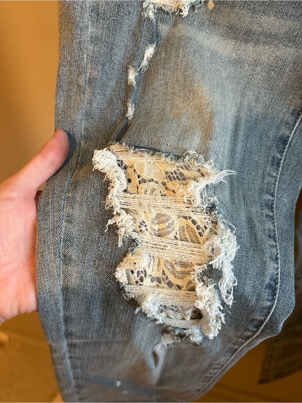Judy Blue Distressed Light Blue Skinny Jeans with Lace Patches